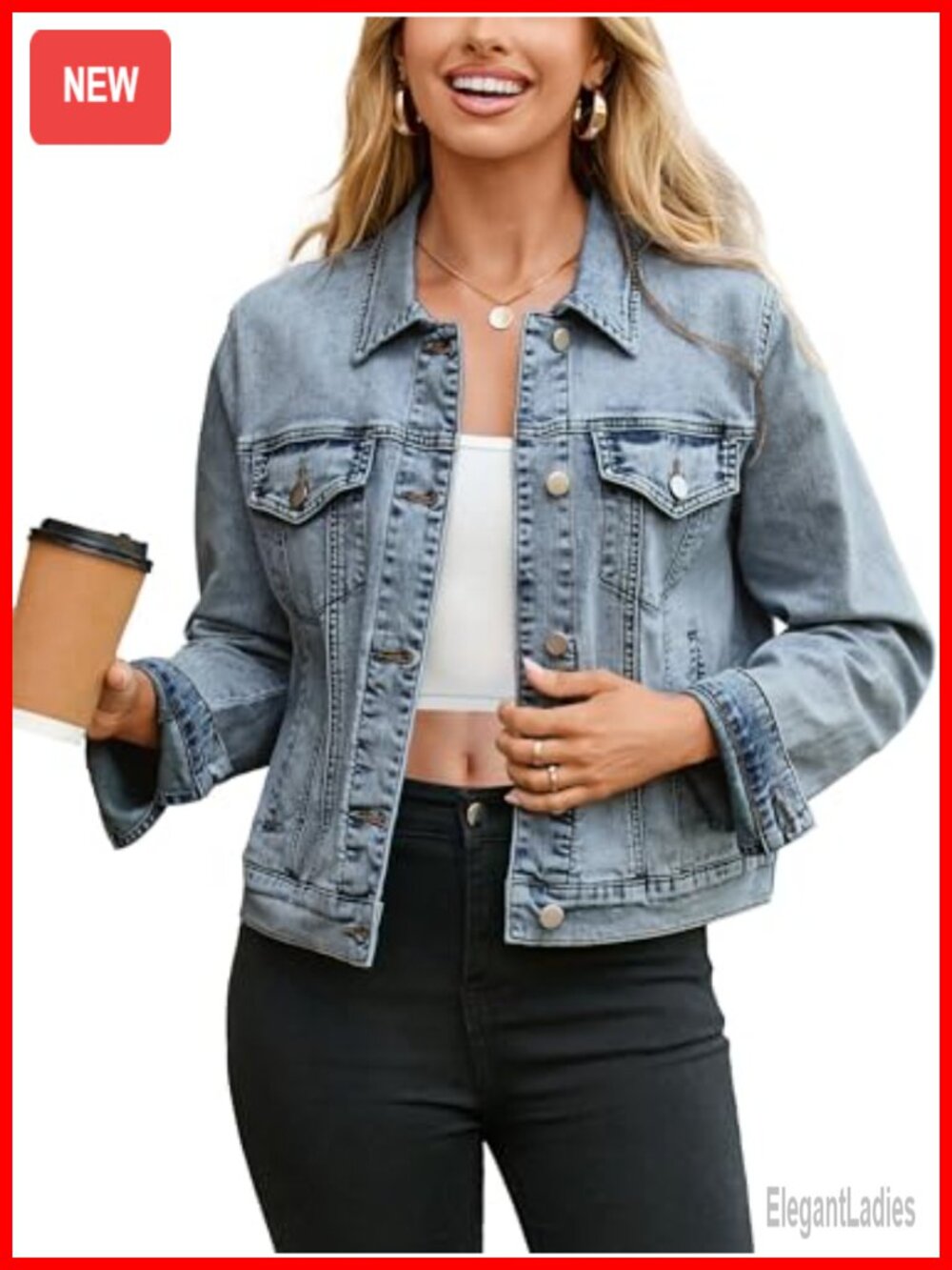 Women's Denim Jacket Long Sleeve Button Down Fitted Western Coat with Pockets